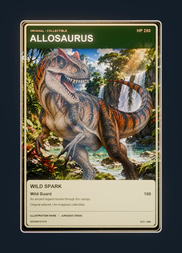 Allosaurus full-art collection collectible card with holographic foil