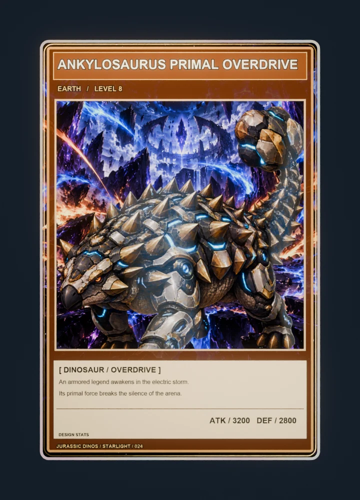 Ankylosaurus anime battle collectible card with holographic foil
