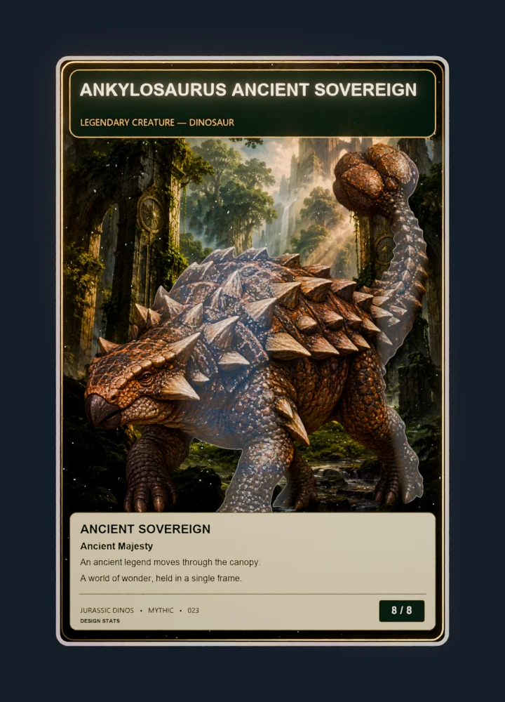 Ankylosaurus fantasy oil painting collectible card with holographic foil