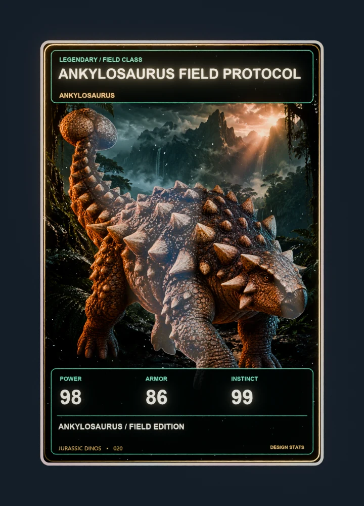 Ankylosaurus realistic 3d game collectible card with holographic foil