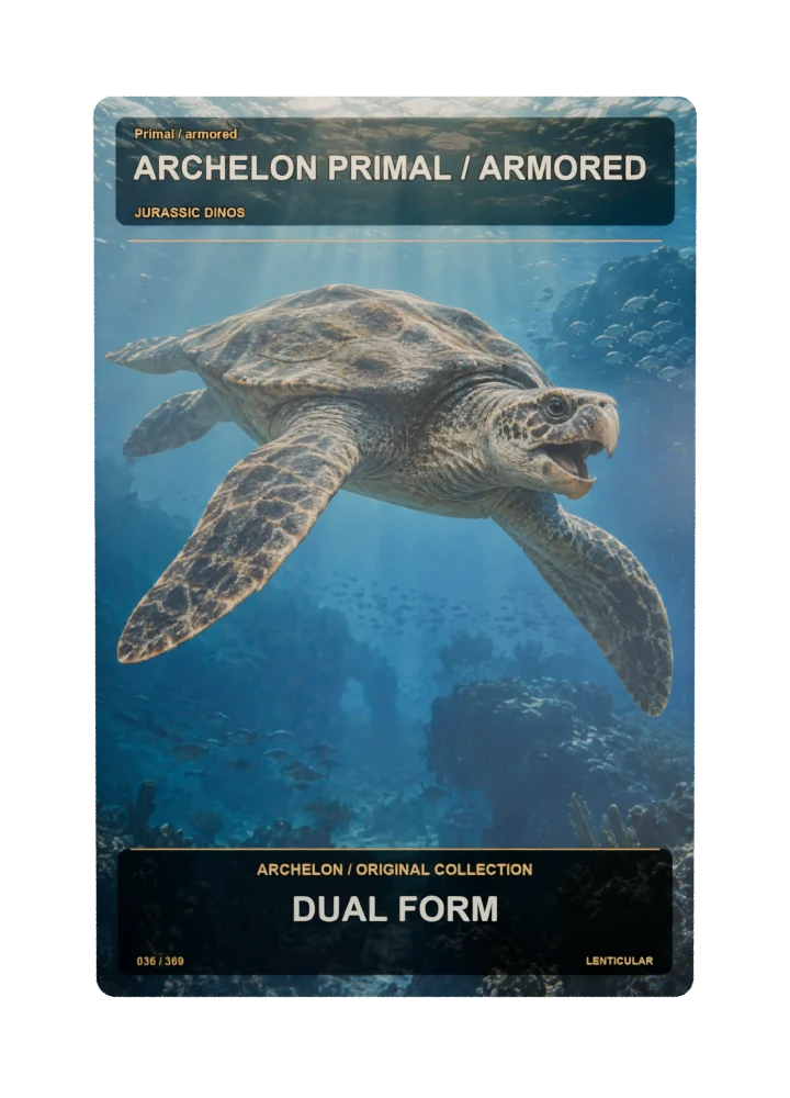 Archelon primal / armored collectible card with two angle-dependent artwork states