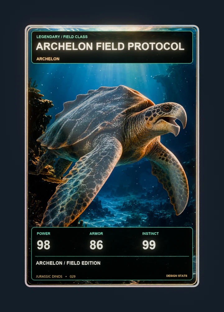 Archelon realistic 3d game collectible card with holographic foil