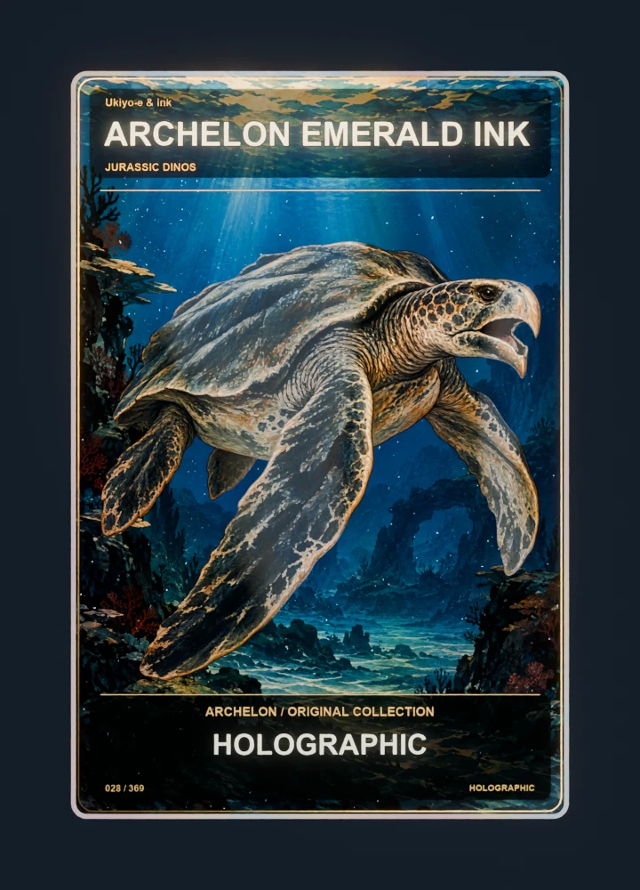Archelon ukiyo-e & ink collectible card with holographic foil