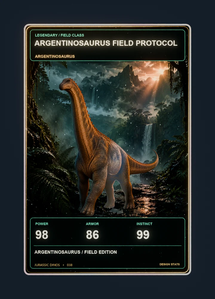 Argentinosaurus realistic 3d game collectible card with holographic foil