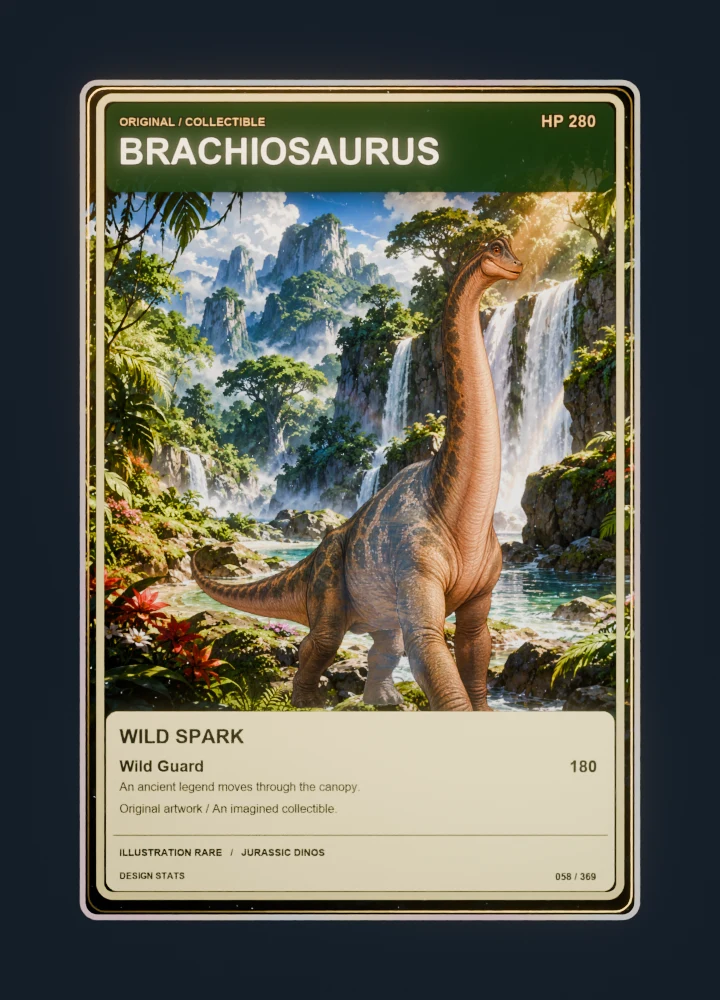 Brachiosaurus full-art collection collectible card with holographic foil