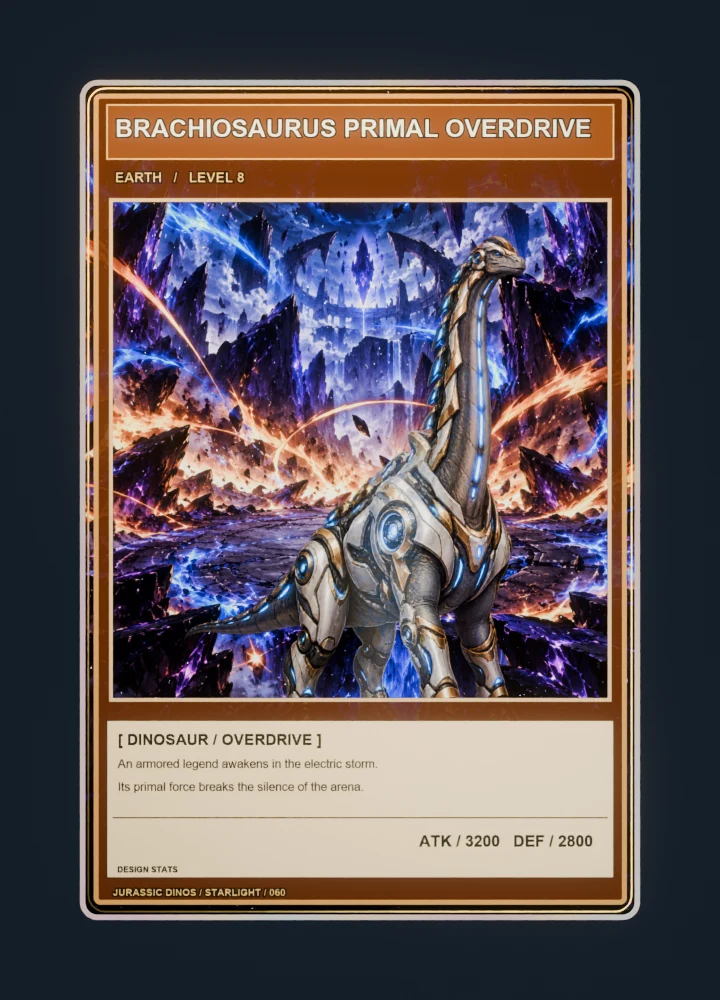 Brachiosaurus anime battle collectible card with holographic foil