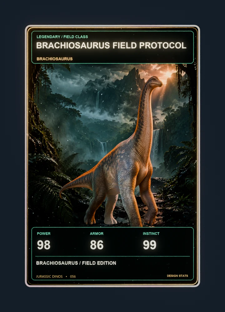 Brachiosaurus realistic 3d game collectible card with holographic foil