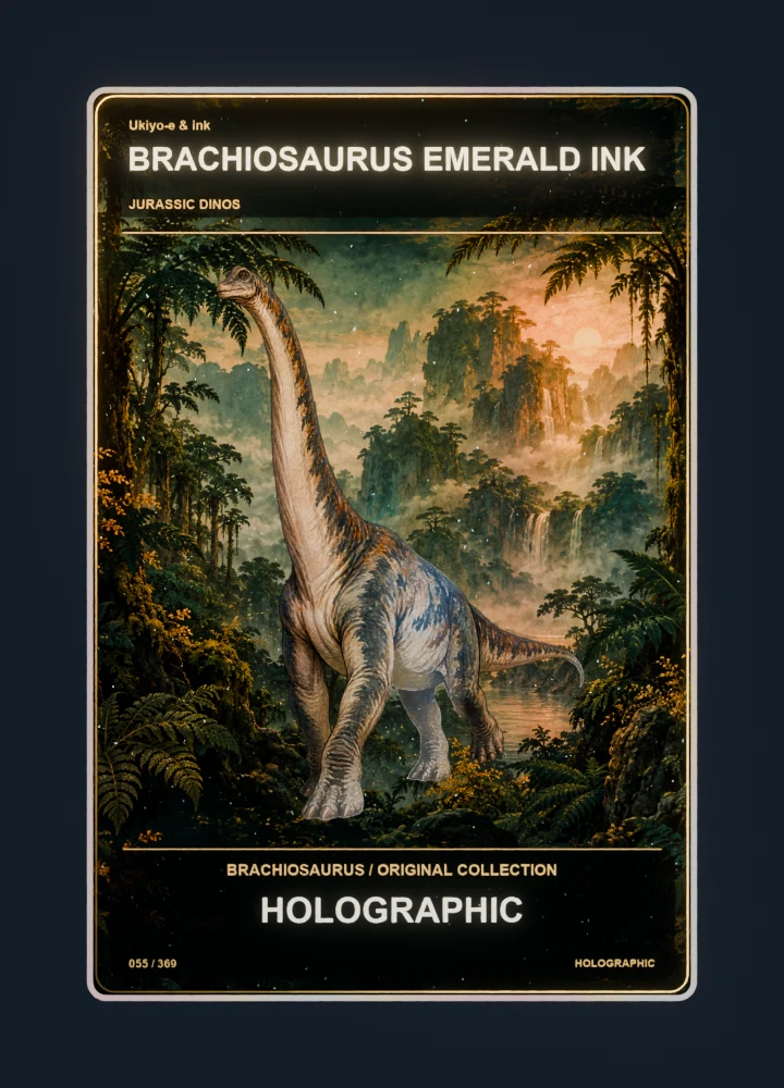 Brachiosaurus ukiyo-e & ink collectible card with holographic foil