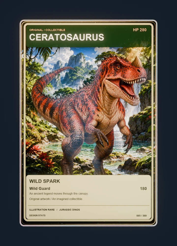 Ceratosaurus full-art collection collectible card with holographic foil