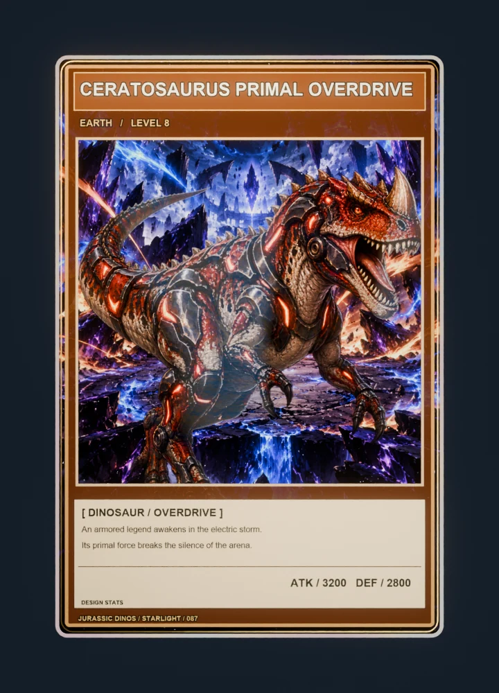 Ceratosaurus anime battle collectible card with holographic foil
