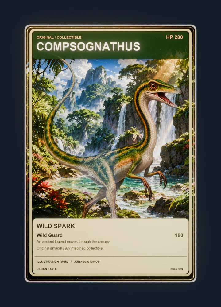 Compsognathus full-art collection collectible card with holographic foil