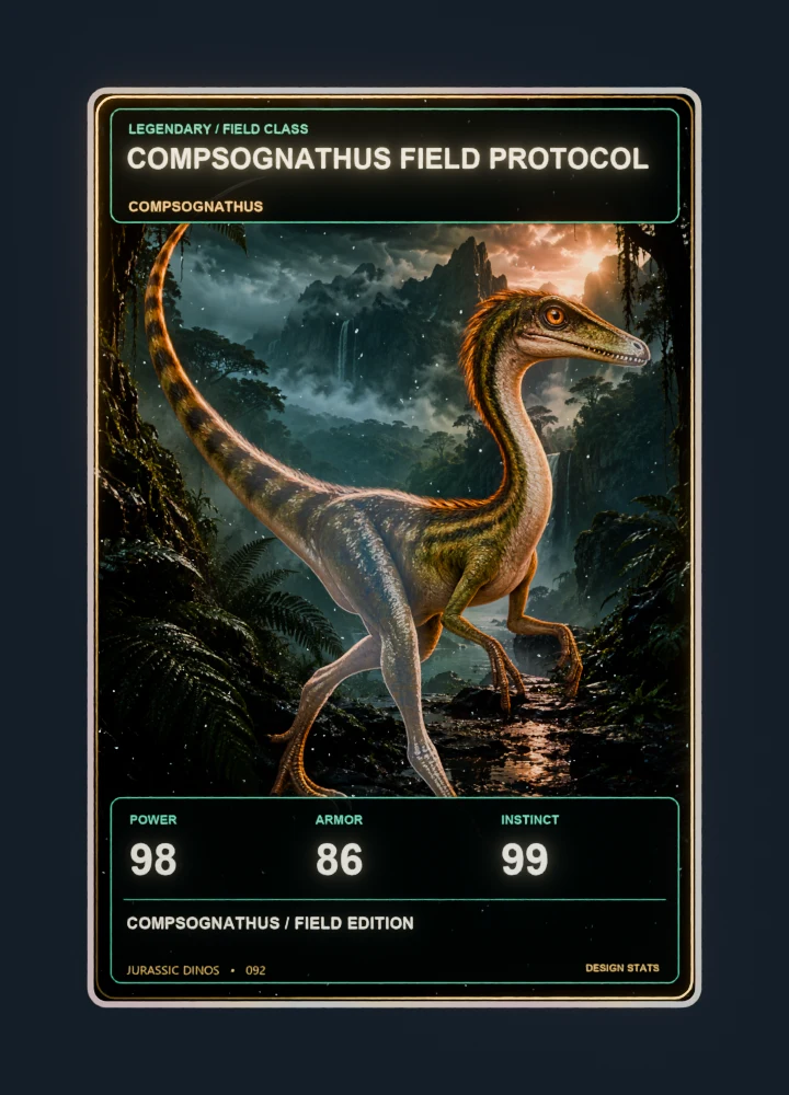 Compsognathus realistic 3D game holographic representative card