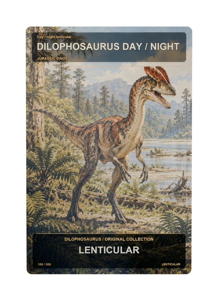 Dilophosaurus Day / night lenticular card front