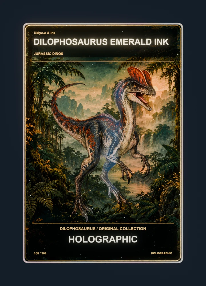 Dilophosaurus Ukiyo-e & ink card front