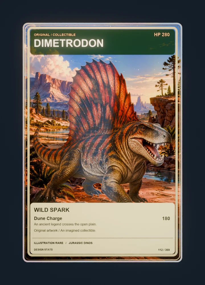 Dimetrodon full-art collection collectible card with holographic foil