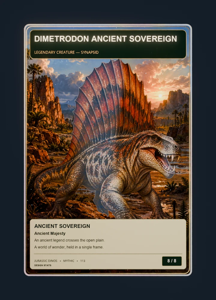 Dimetrodon fantasy oil painting collectible card with holographic foil