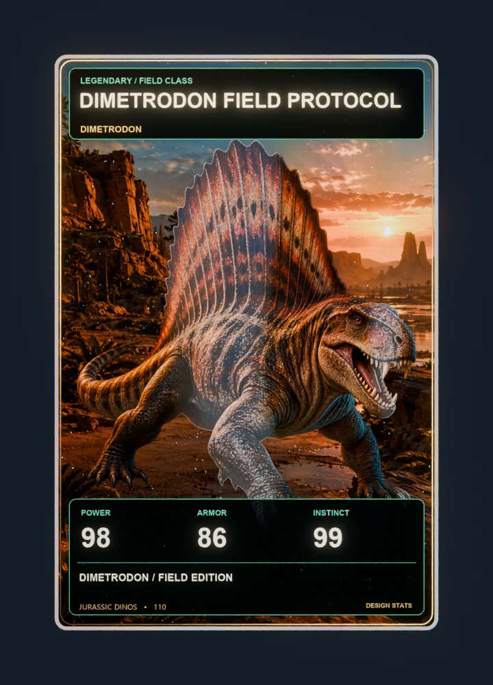 Dimetrodon realistic 3D game holographic representative card