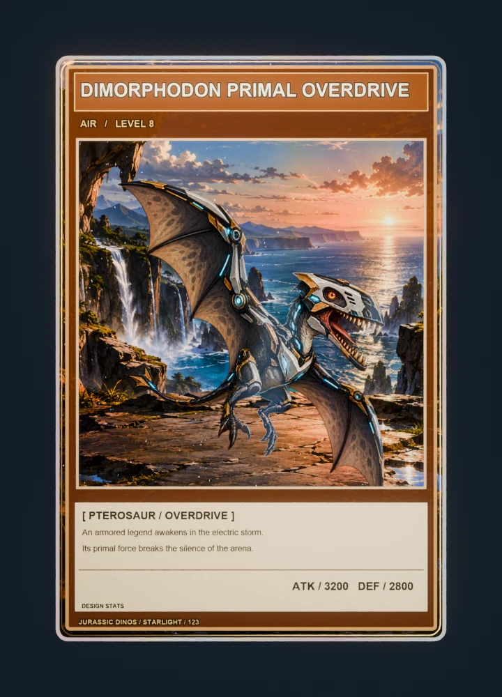 Dimorphodon anime battle collectible card with holographic foil