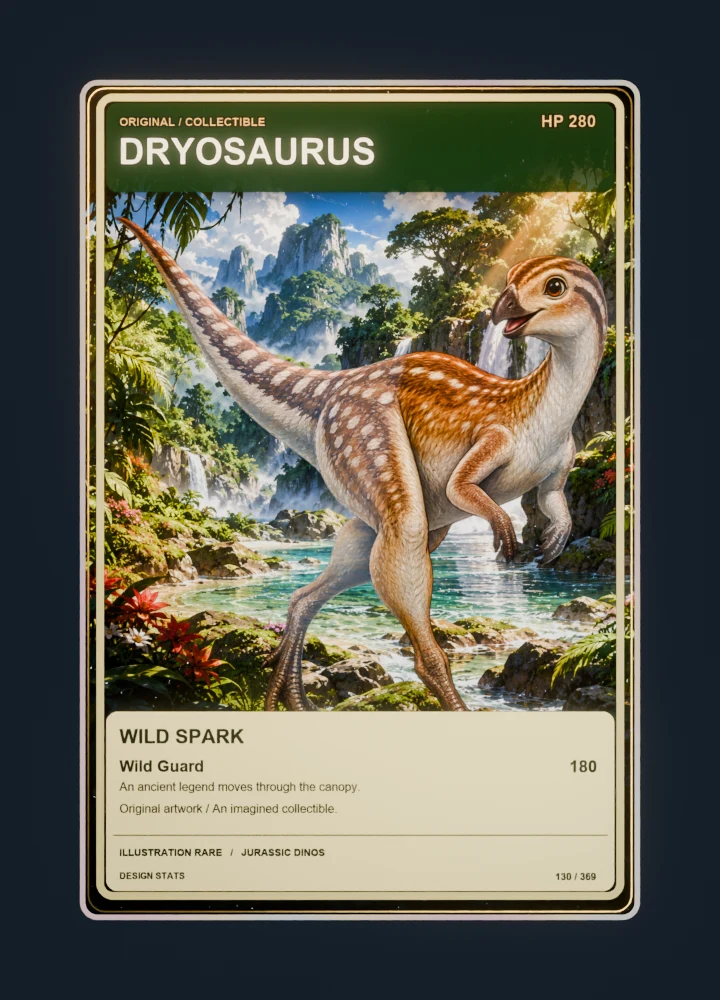 Dryosaurus full-art collection collectible card with holographic foil