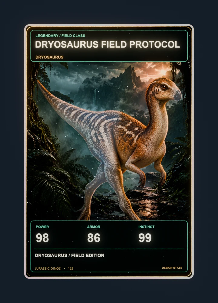 Dryosaurus realistic 3D game holographic representative card