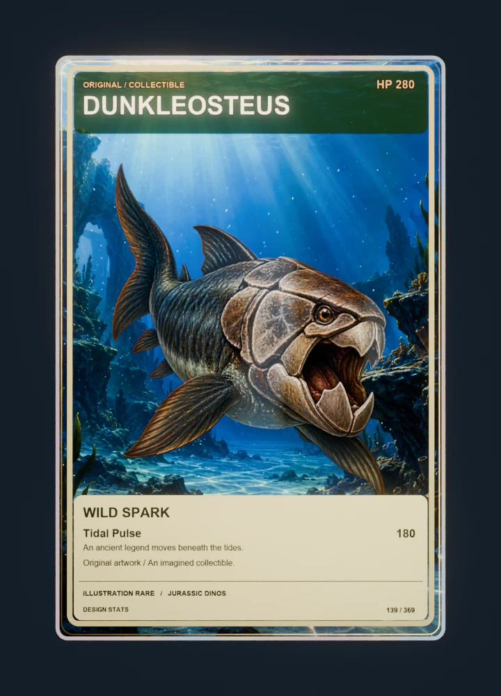 Dunkleosteus full-art collection collectible card with holographic foil