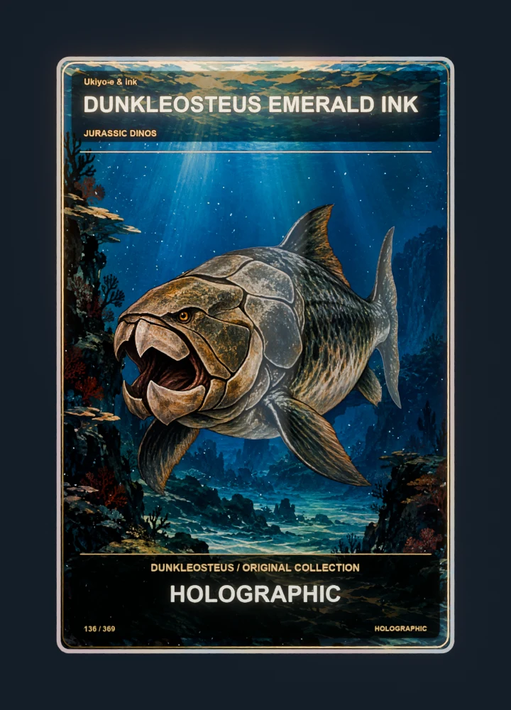 Dunkleosteus ukiyo-e & ink collectible card with holographic foil