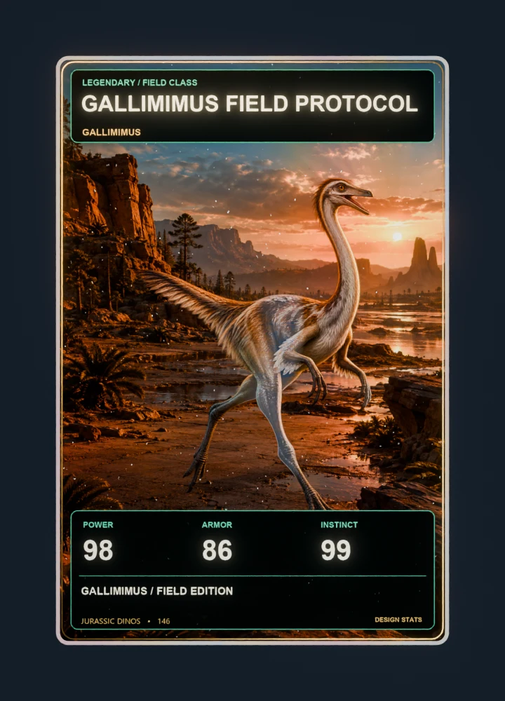 Gallimimus realistic 3d game collectible card with holographic foil