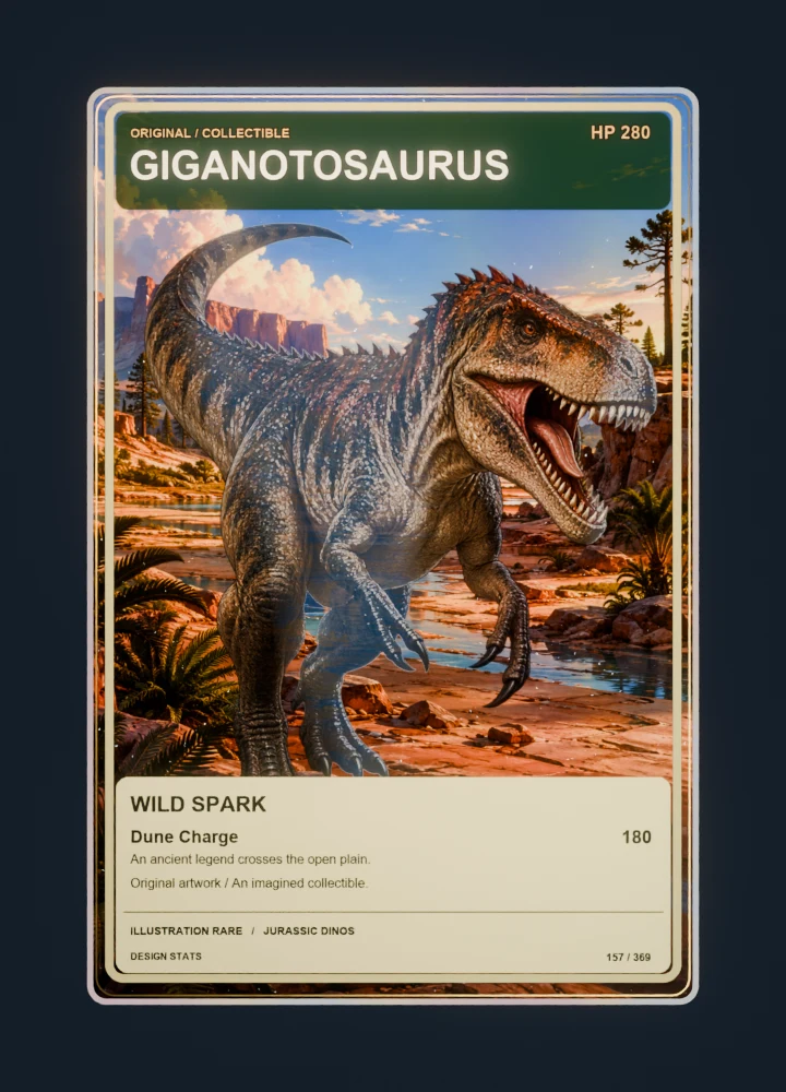 Giganotosaurus full-art collection collectible card with holographic foil