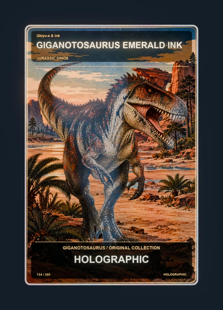 Giganotosaurus ukiyo-e & ink collectible card with holographic foil