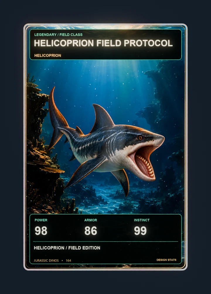 Helicoprion realistic 3d game collectible card with holographic foil