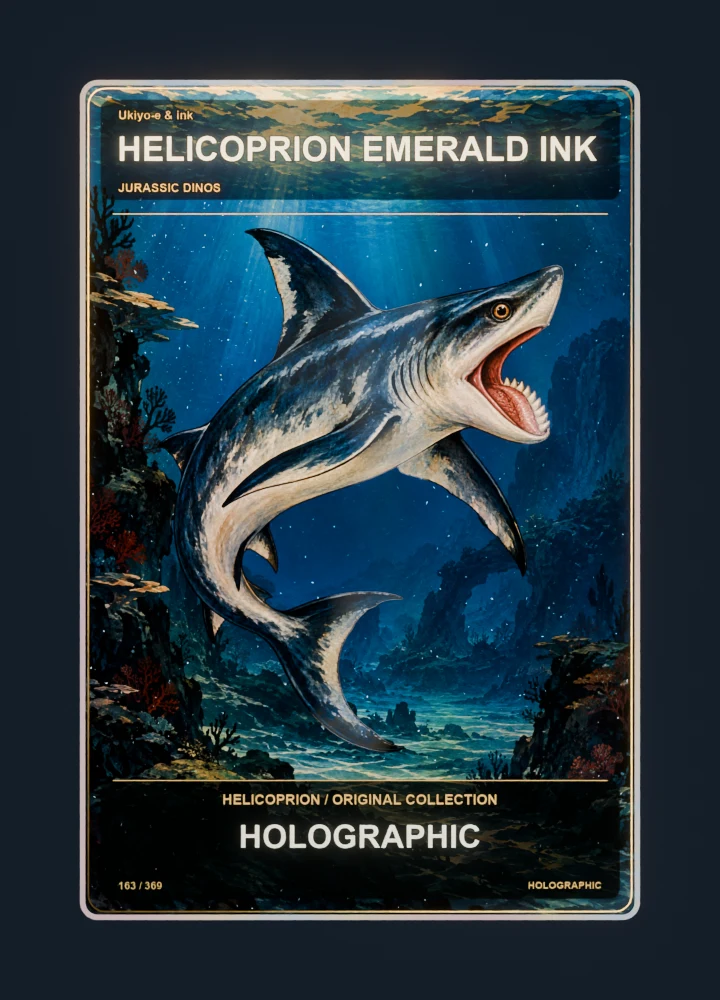 Helicoprion ukiyo-e & ink collectible card with holographic foil
