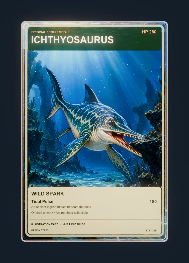 Ichthyosaurus full-art collection collectible card with holographic foil