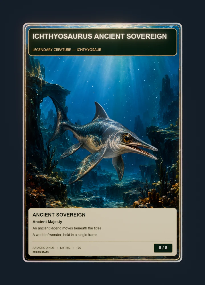Ichthyosaurus fantasy oil painting collectible card with holographic foil