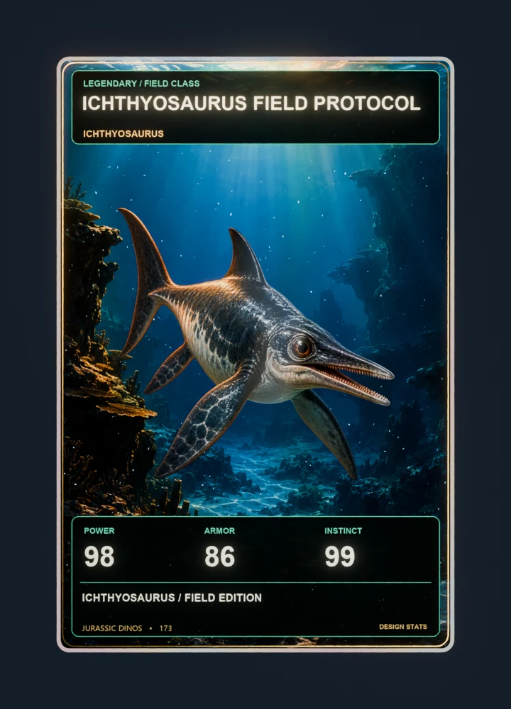 Ichthyosaurus realistic 3D game holographic representative card