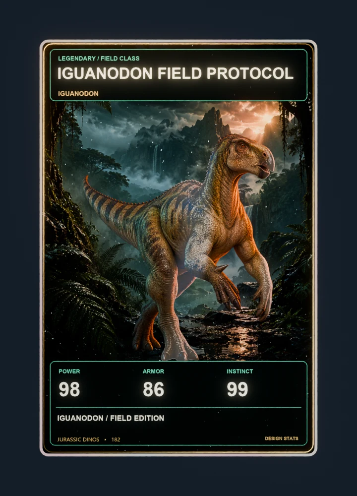 Iguanodon realistic 3D game holographic representative card