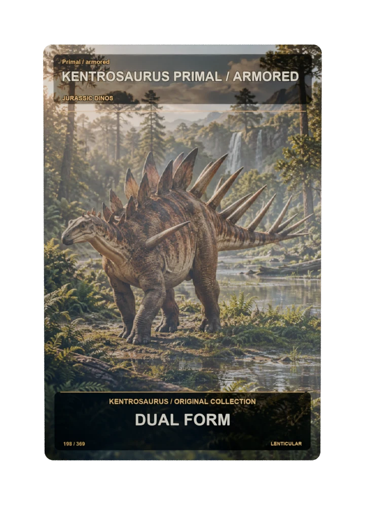 Kentrosaurus primal / armored collectible card with two angle-dependent artwork states