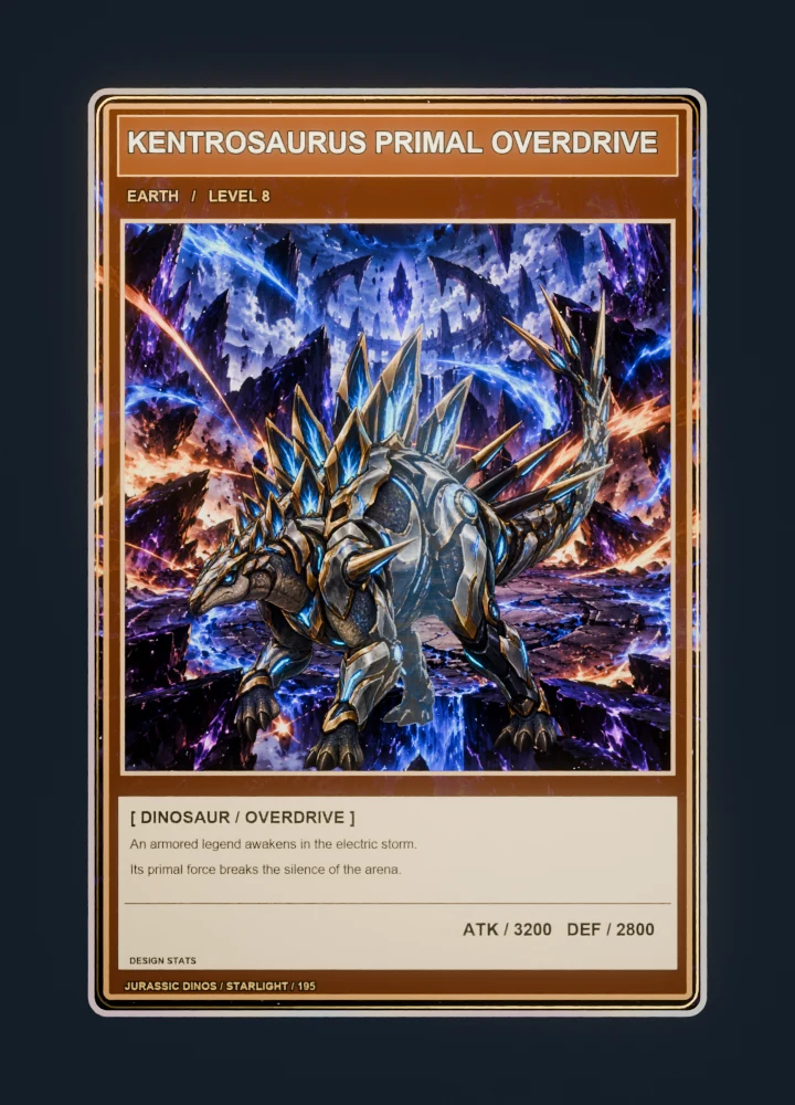 Kentrosaurus anime battle collectible card with holographic foil