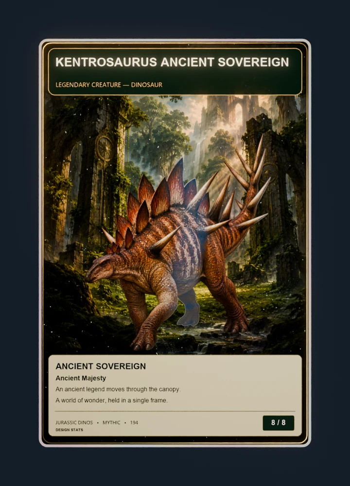 Kentrosaurus fantasy oil painting collectible card with holographic foil