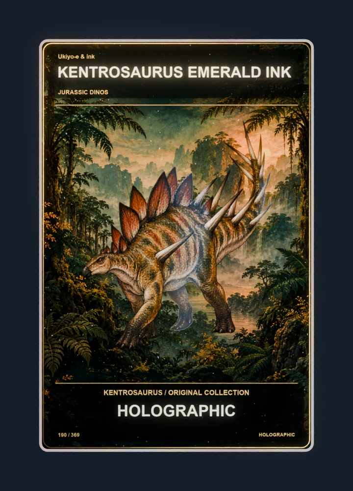Kentrosaurus ukiyo-e & ink collectible card with holographic foil