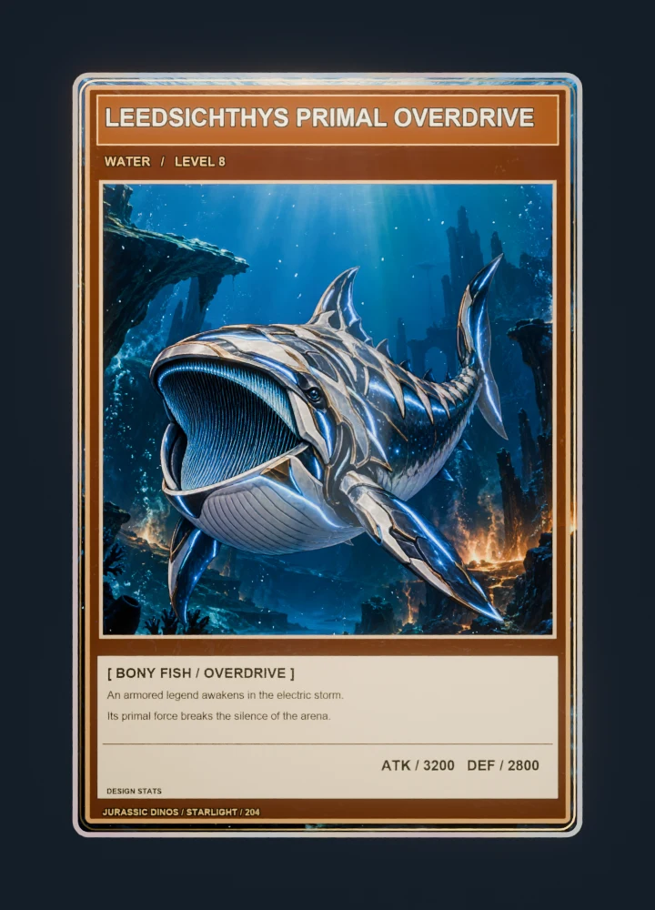Leedsichthys anime battle collectible card with holographic foil