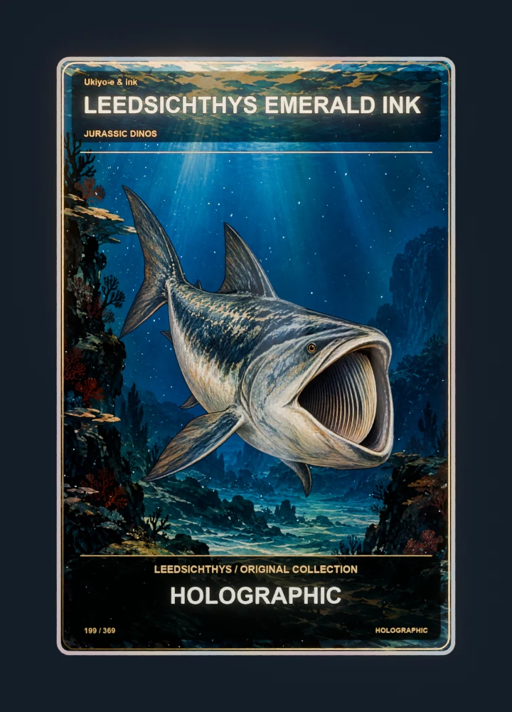 Leedsichthys ukiyo-e & ink collectible card with holographic foil