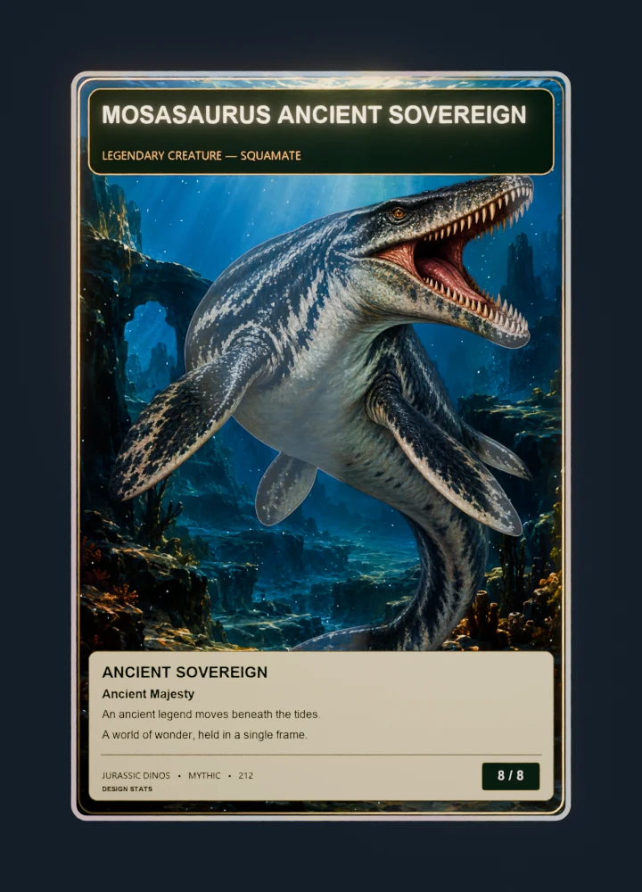 Mosasaurus fantasy oil painting collectible card with holographic foil