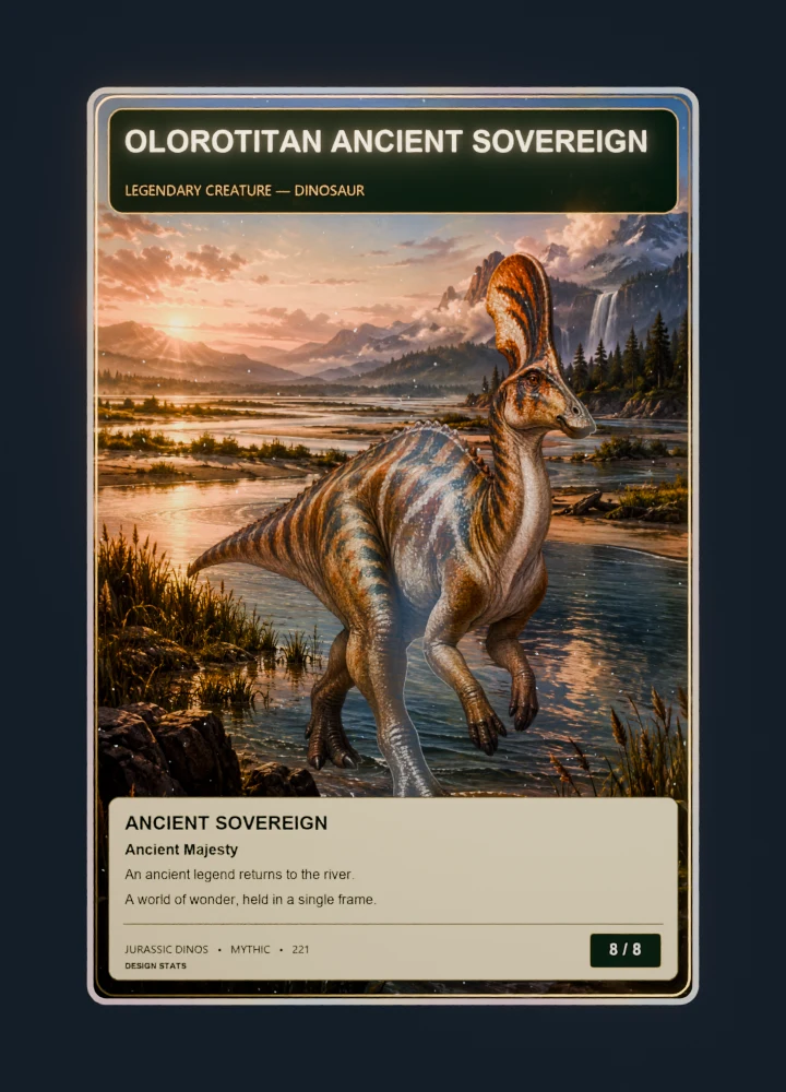 Olorotitan fantasy oil painting collectible card with holographic foil