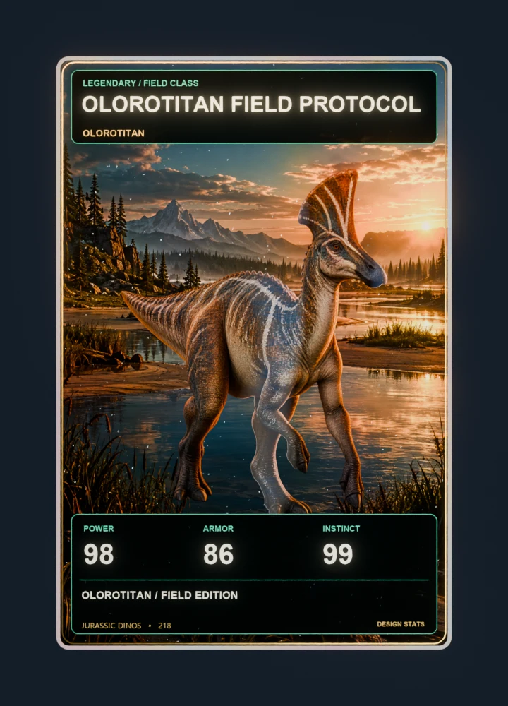 Olorotitan realistic 3d game collectible card with holographic foil