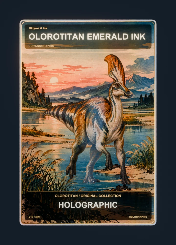 Olorotitan ukiyo-e & ink collectible card with holographic foil