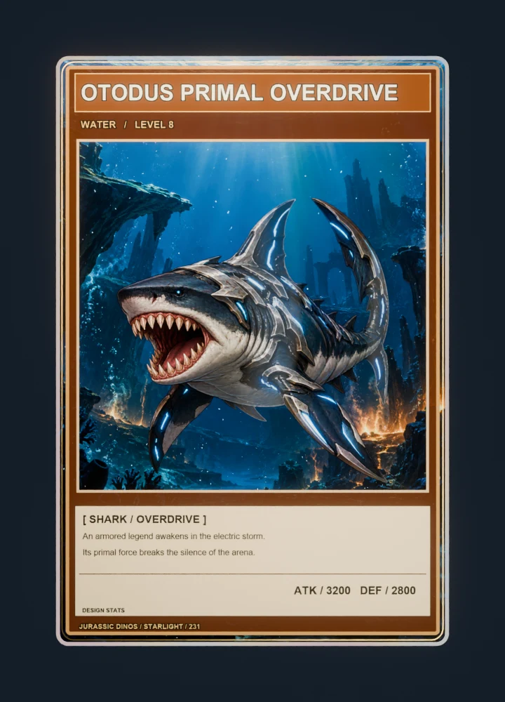 Otodus anime battle collectible card with holographic foil