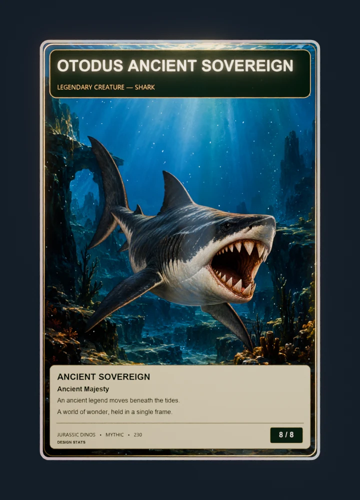 Otodus fantasy oil painting collectible card with holographic foil