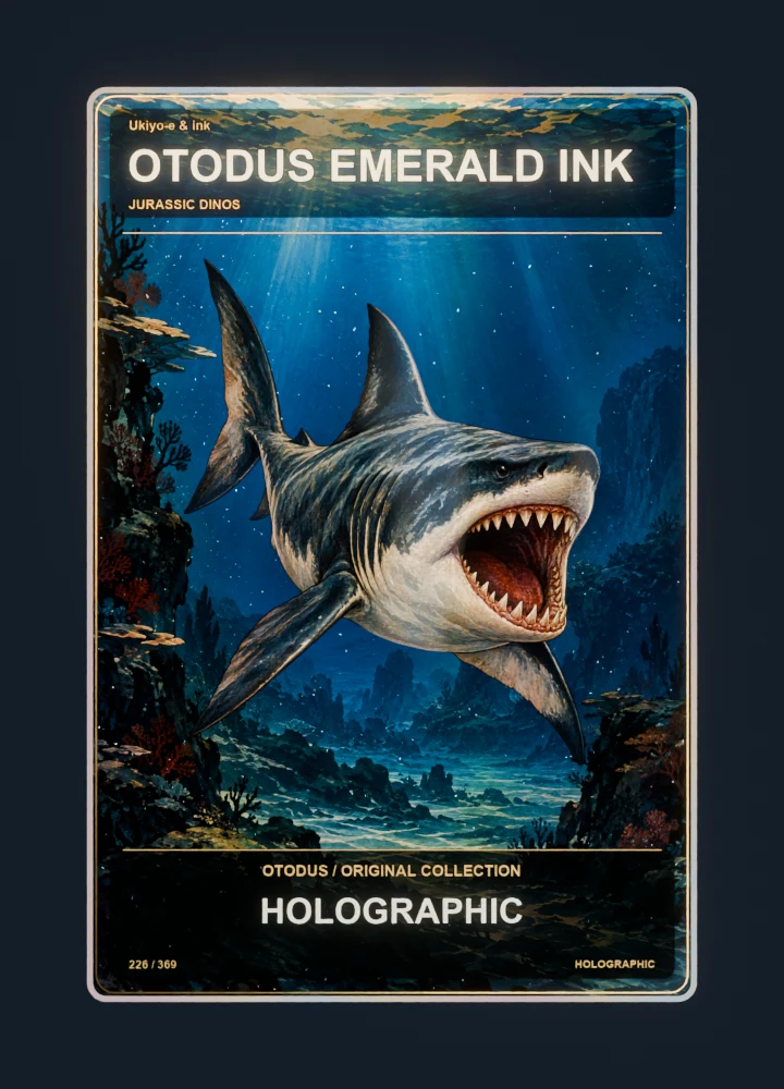 Otodus ukiyo-e & ink collectible card with holographic foil