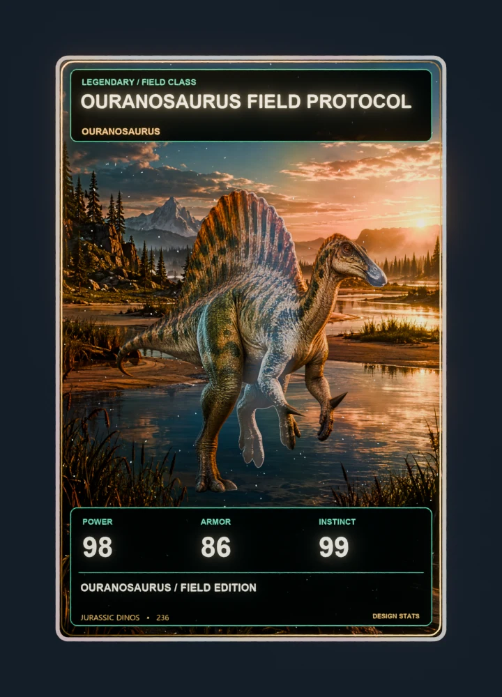 Ouranosaurus realistic 3d game collectible card with holographic foil