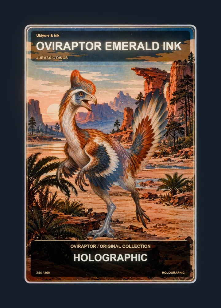 Oviraptor Ukiyo-e & ink card front